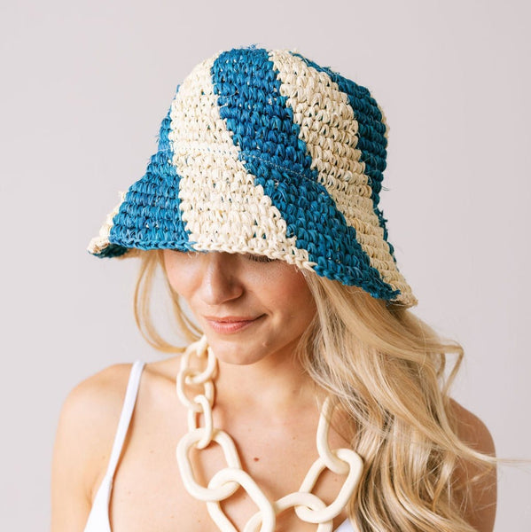 Swirl Bucket Hat Smooth Irie Blue & White Vacation Summer Beach Sun Shade Chic Blue & White Swirl Bucket Hat Smooth Irie Vacation Summer  main image 2