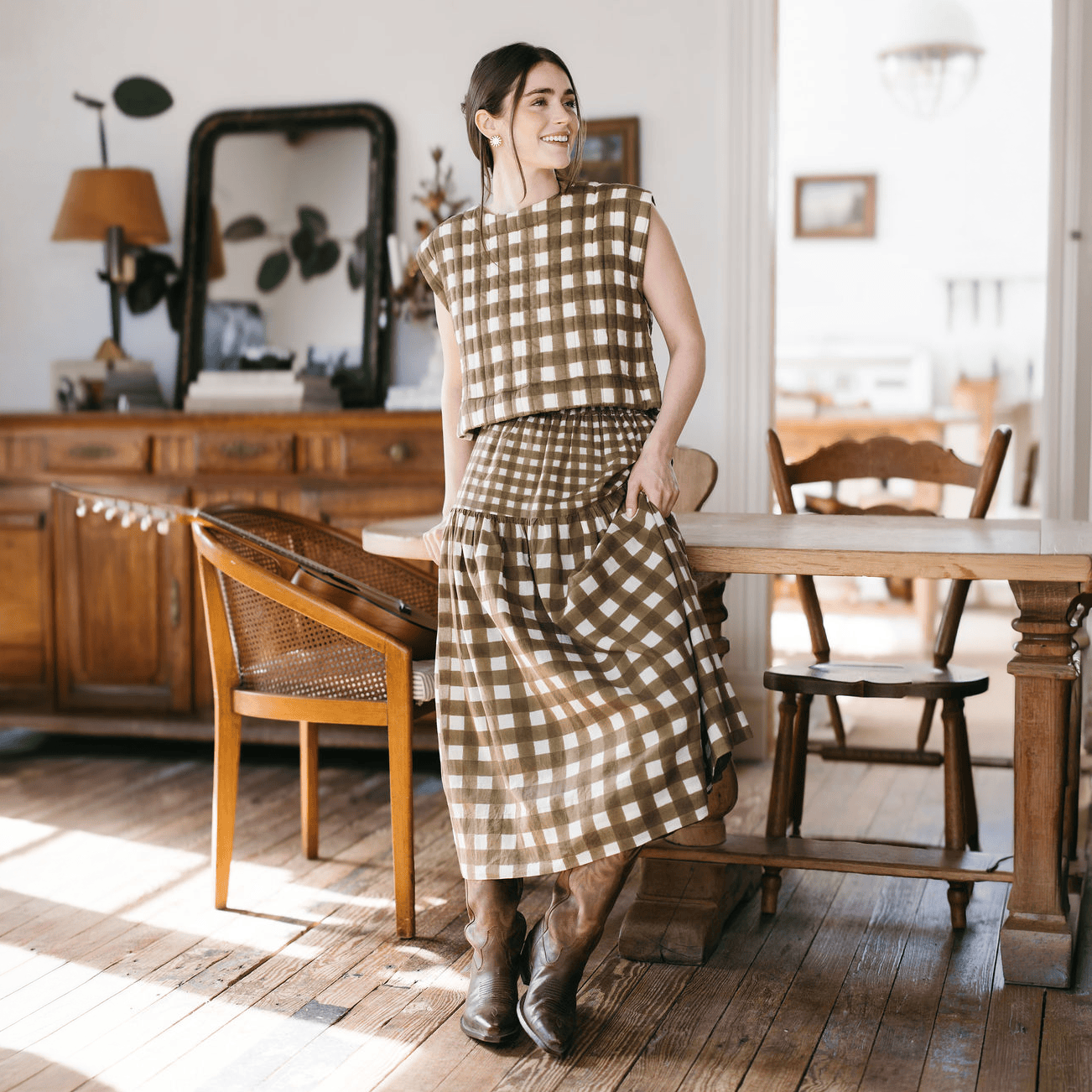 Sunshine Tienda® Painted Gingham Greta Top