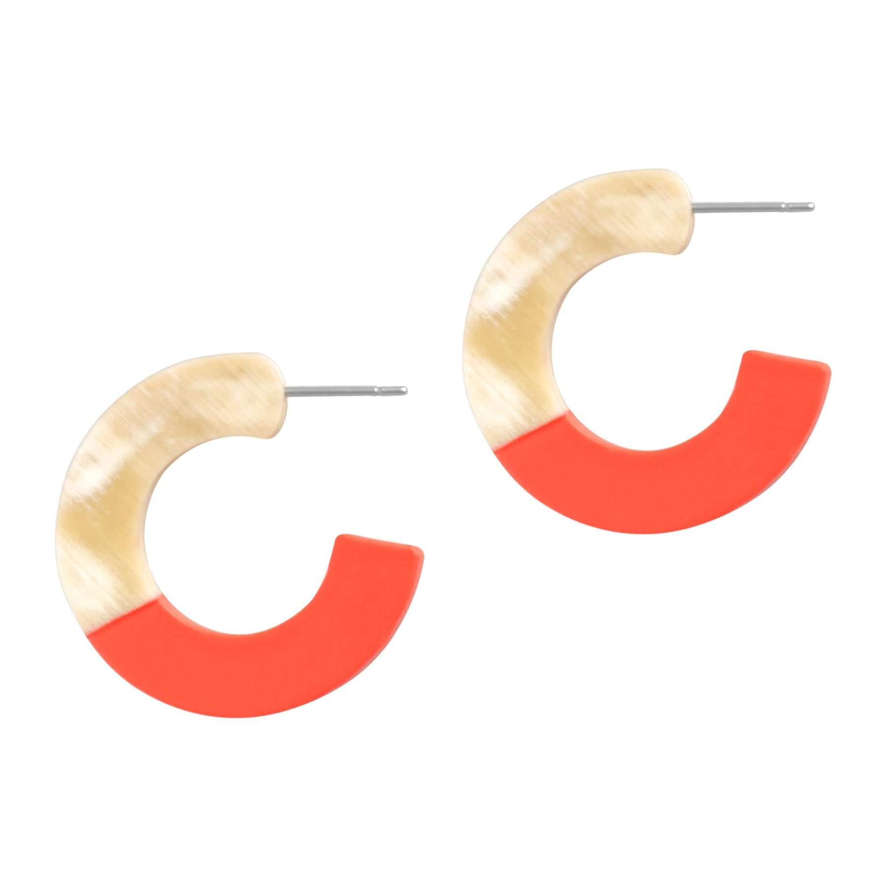 Hoop earrings with a two-tone design on a white background