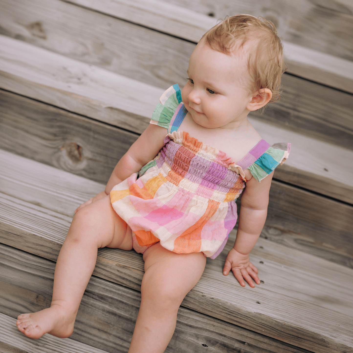 Sunshine Tienda® Rainbow Plaid Baby's Rio Bubble Romper
