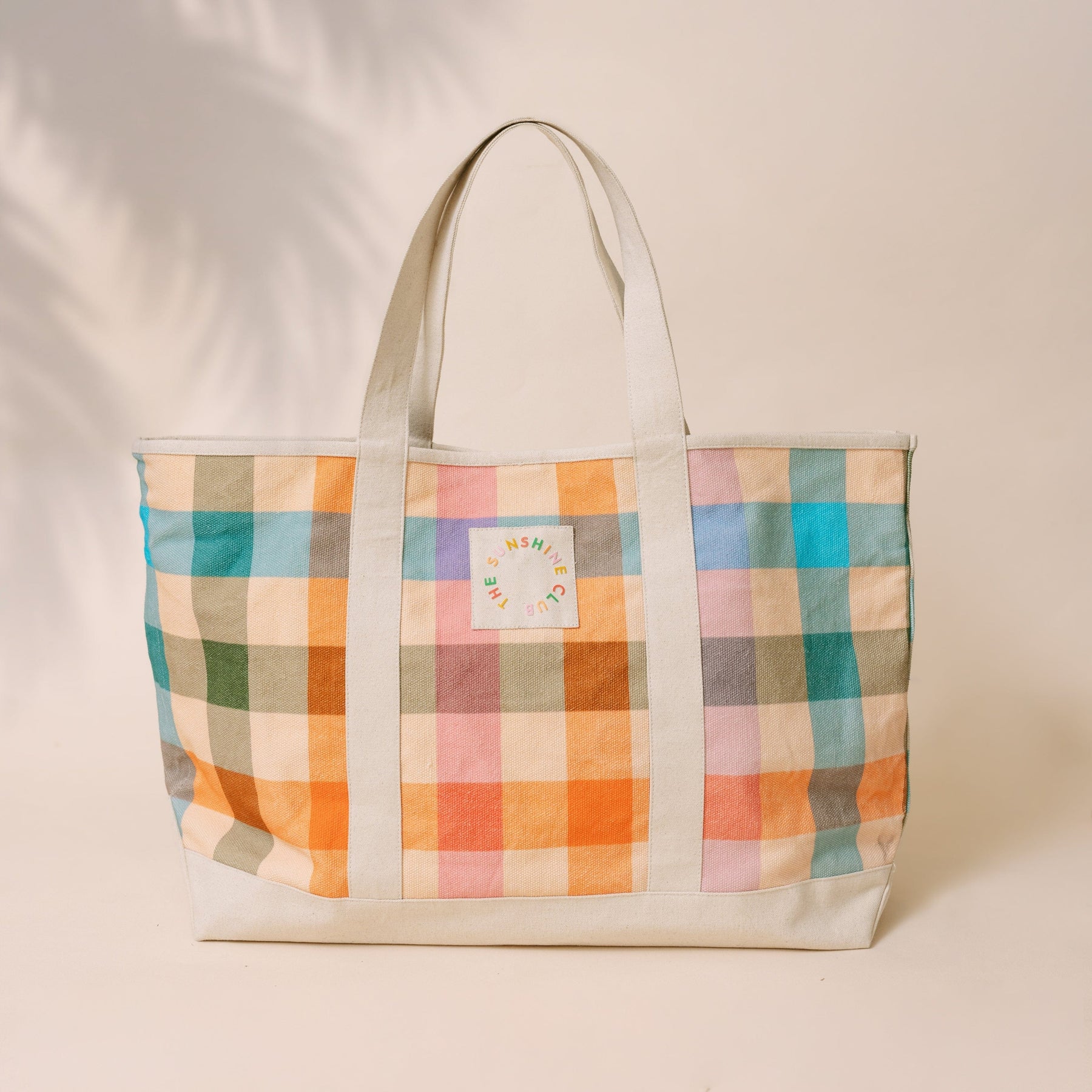 Sunshine Tienda® Rainbow Plaid Canvas Tote