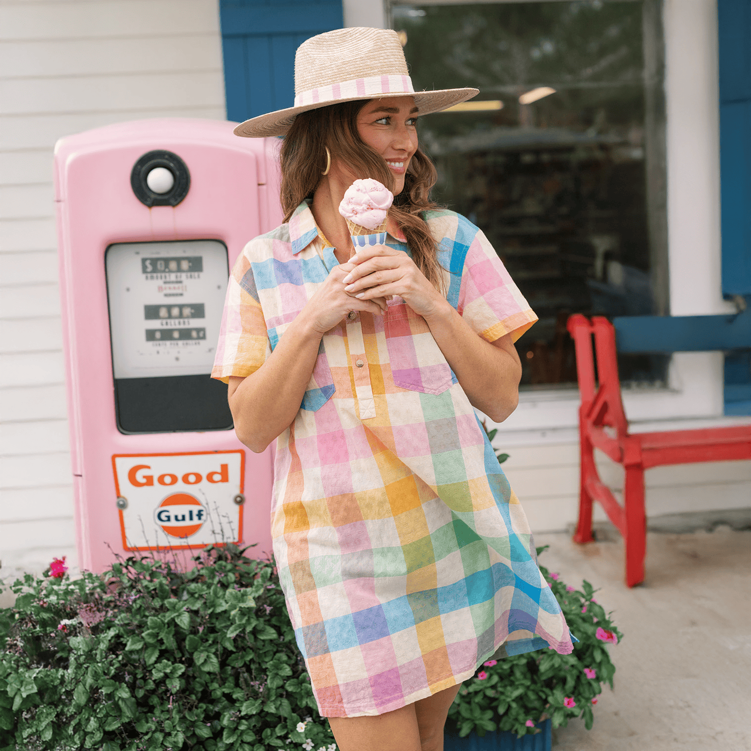 Sunshine Tienda® Rainbow Plaid Getaway Mini Dress