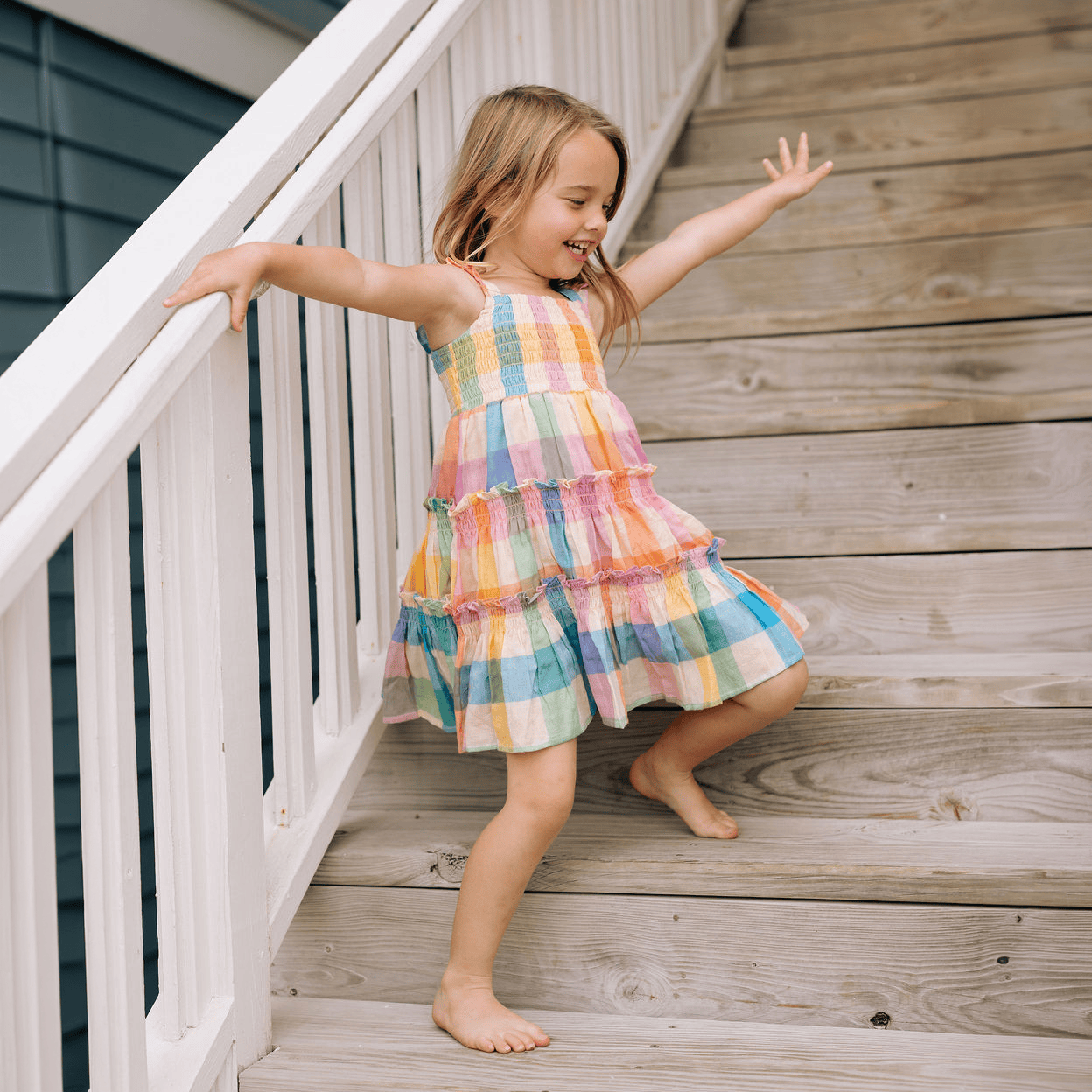 Sunshine Tienda® Rainbow Plaid Kids Rio Dress
