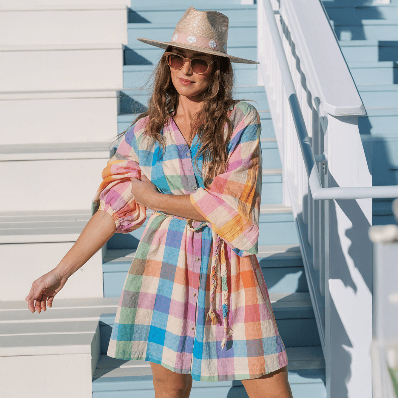 dress with rainbows Rainbow Plaid Pippa Dress M