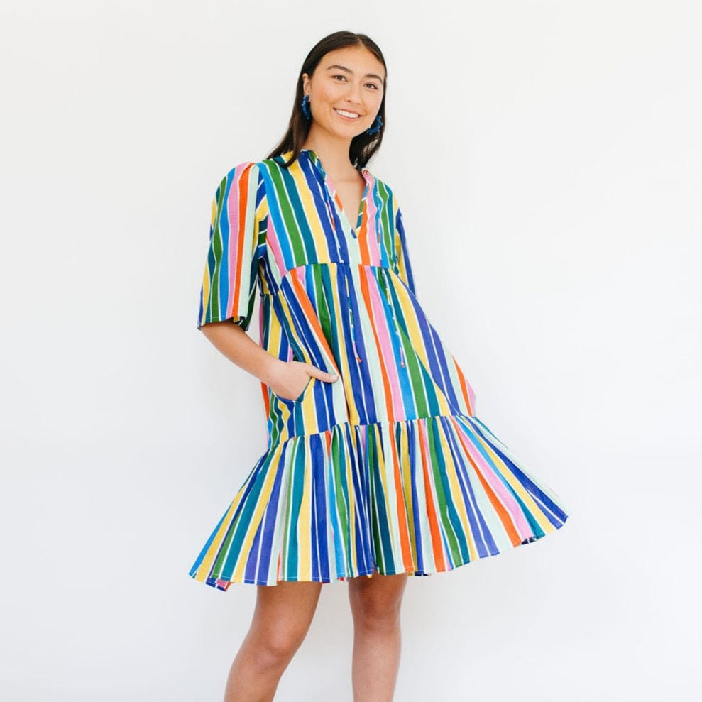 Sunshine Tienda® Rainbow Stripe Bondi Dress