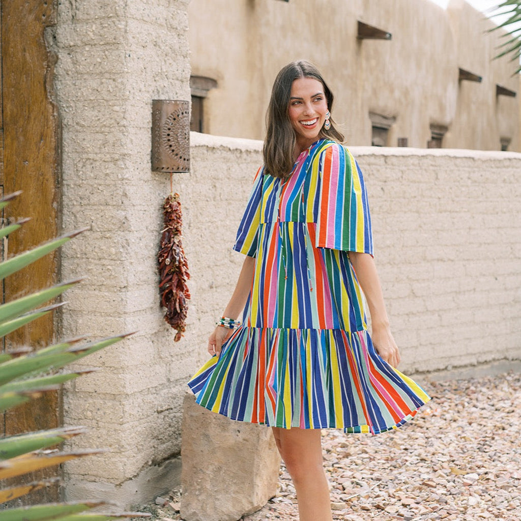 Sunshine Tienda® Rainbow Stripe Bondi Dress