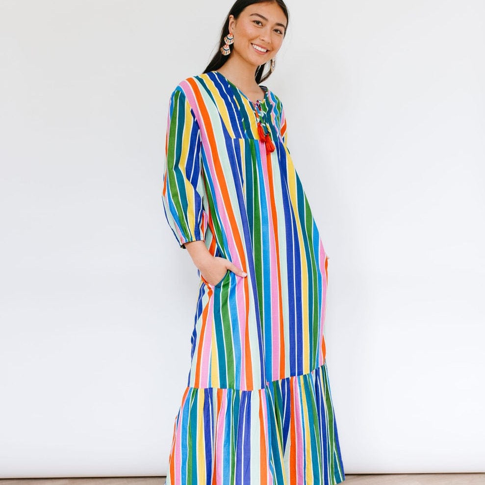 Sunshine Tienda® Rainbow Stripe Copa Dress