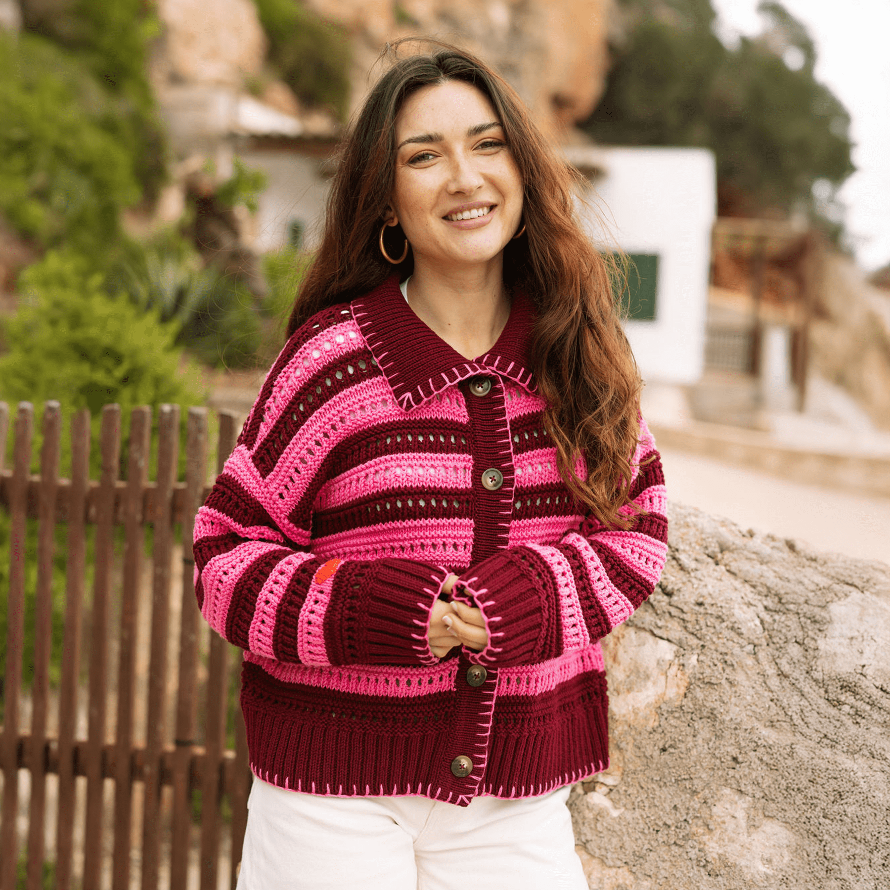 Raspberry Stripe Emery Cardigan