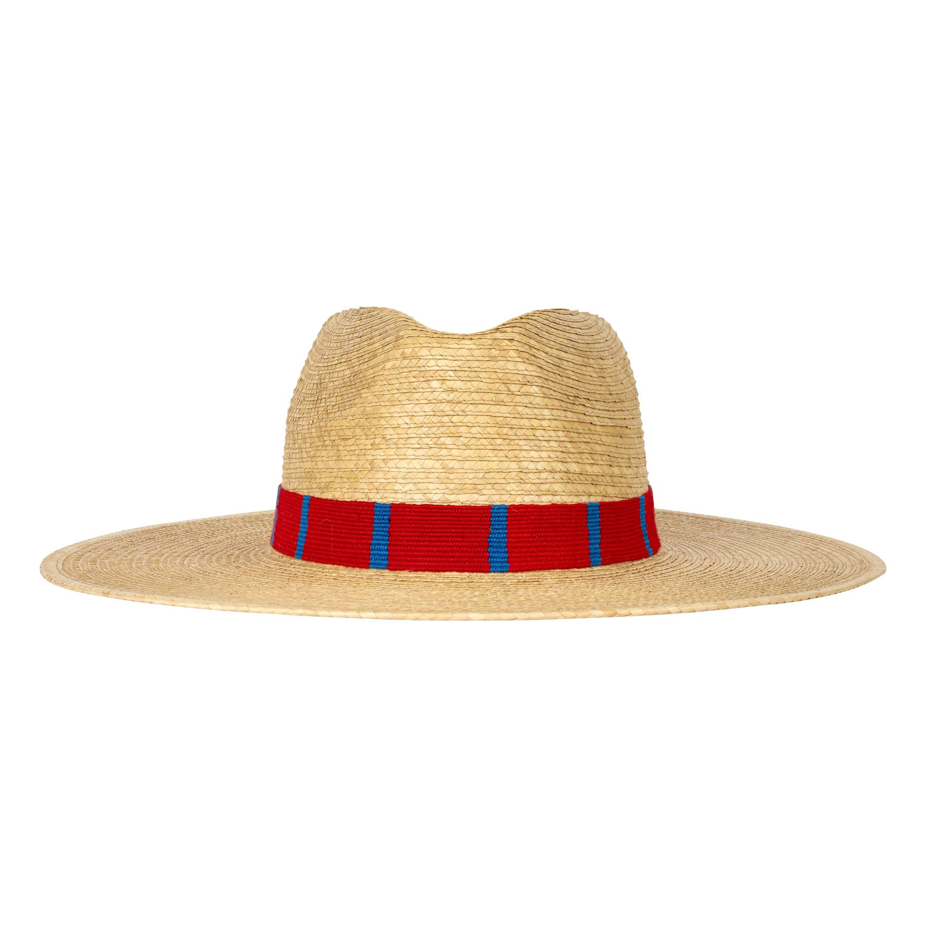 Straw hat with a red band on a white background
