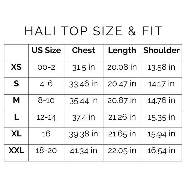 Sunshine Tienda® Rose Gilded Palm Hali Top #sizechart