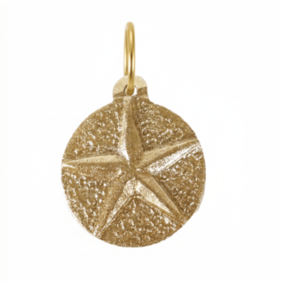 Gold star-shaped pendant on a white background