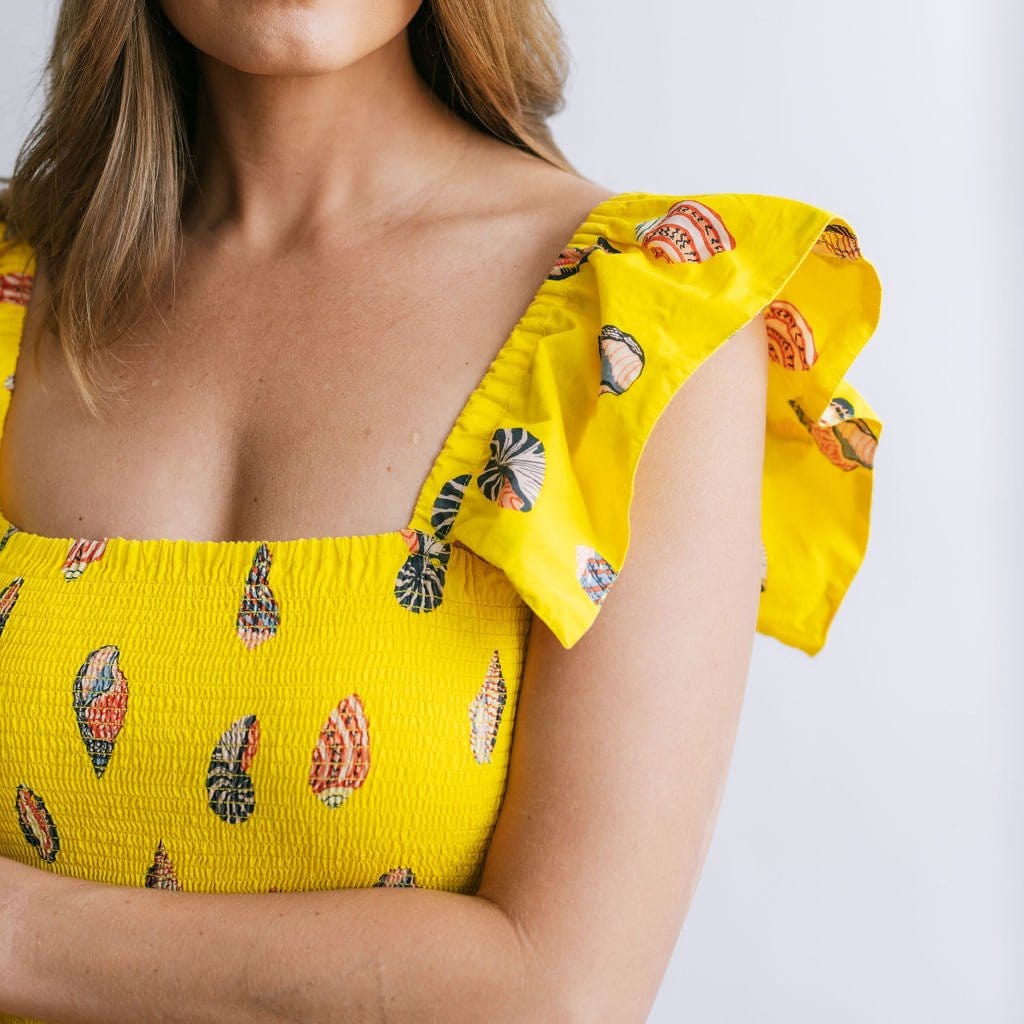 Sunshine Tienda Printed Tiered Rio Midi Dress, Size XS, Yellow Sunshine Tienda Printed Tiered Rio Midi Dress, Size XS, Yellow
