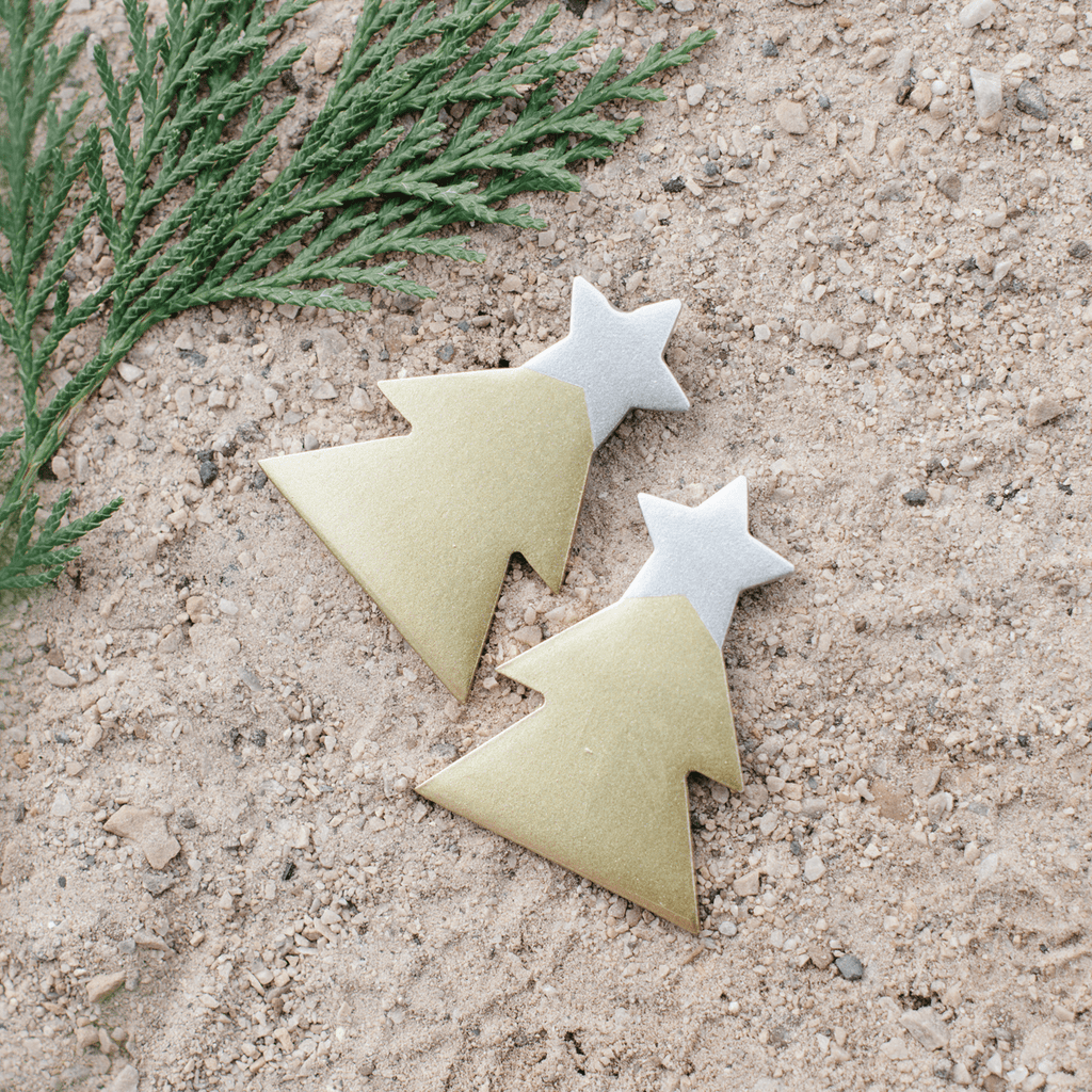 Sunshine Tienda Silver Christmas Tree Horn Earrings