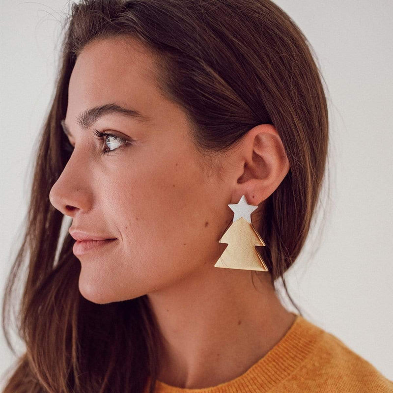 Sunshine Tienda Silver Christmas Tree Horn Earrings
