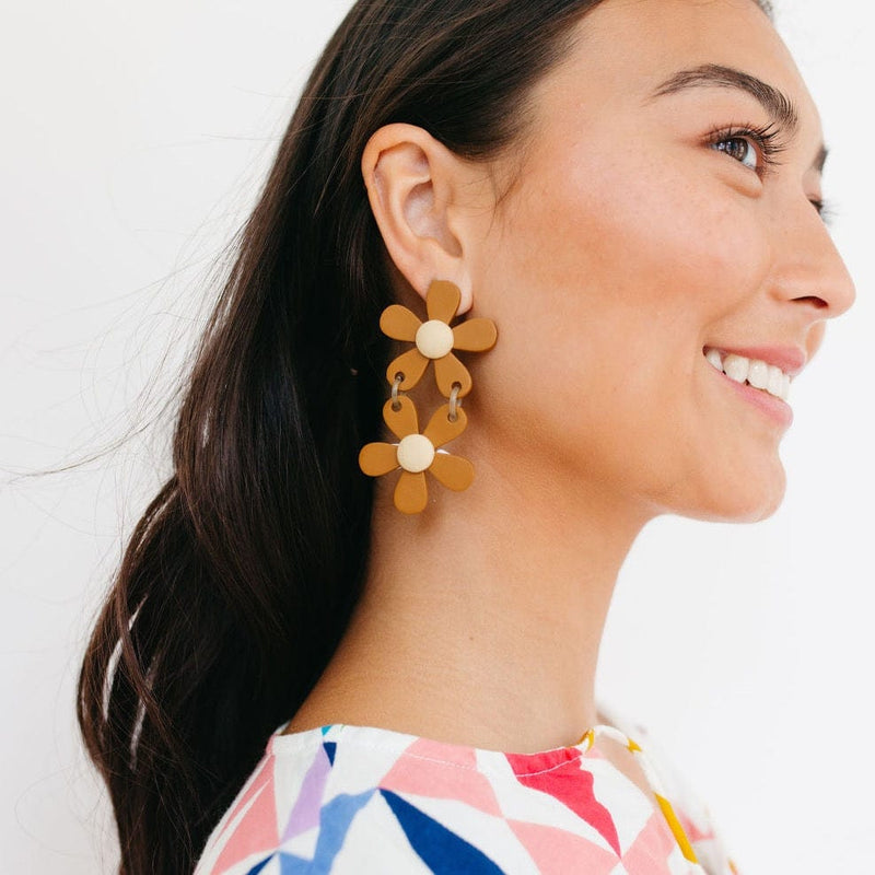 Sunshine Tienda® Stacked Tan Flower Earrings