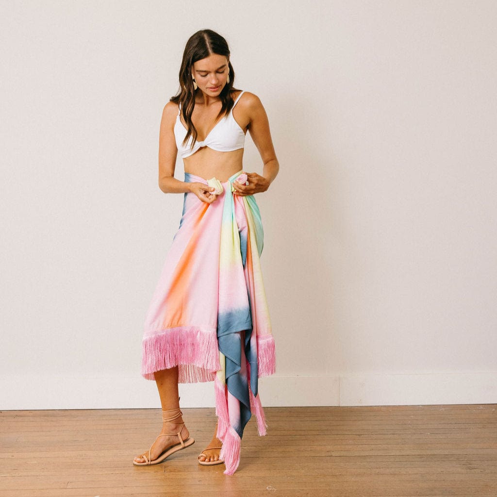 Sunshine Tienda® Watercolor (Tie-Dye) Ruby Fringe Sarong