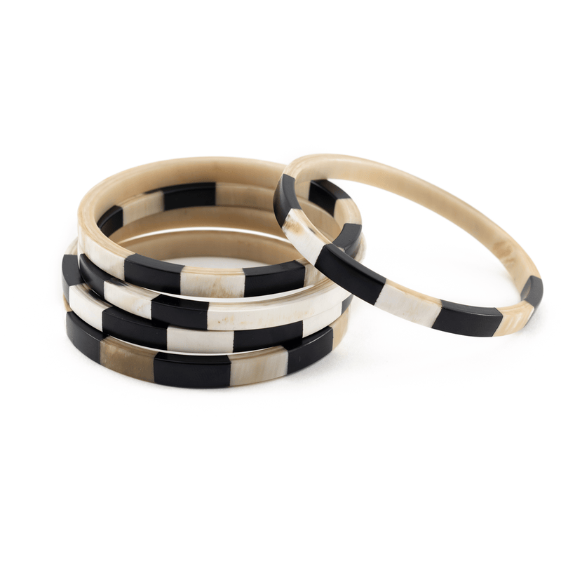 Sunshine Tienda® Black and White Tile Bangle Set