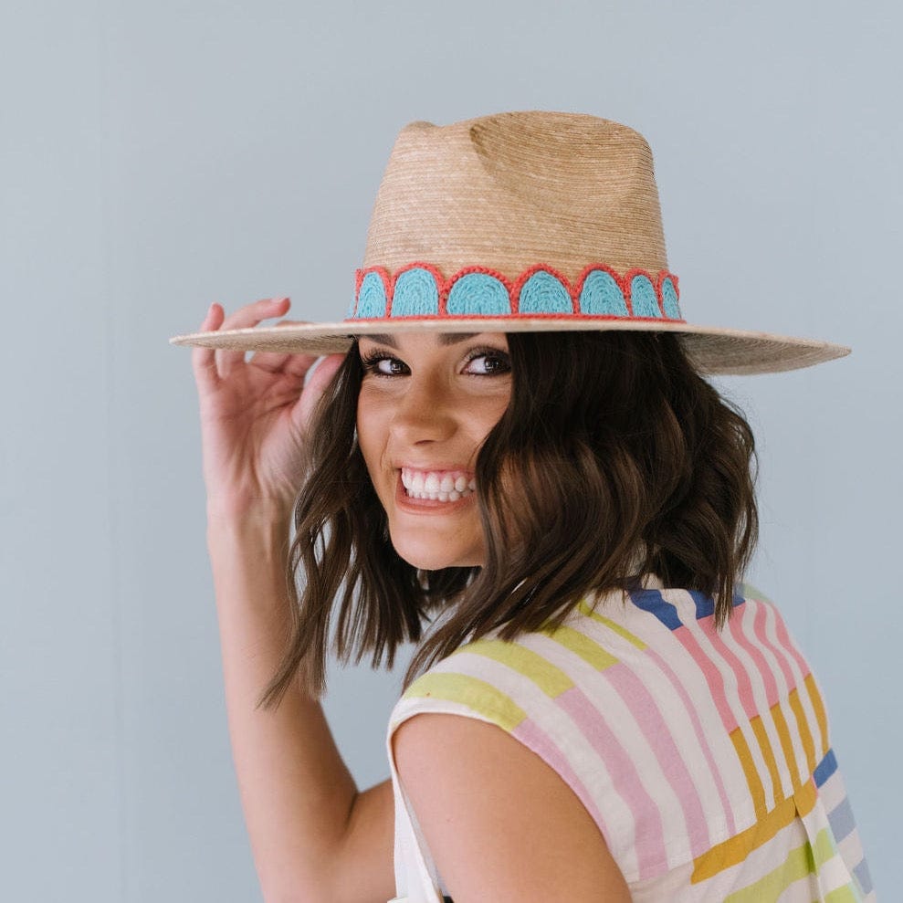 Sunshine Tienda Gloria Turquoise Crochet Palm Hat