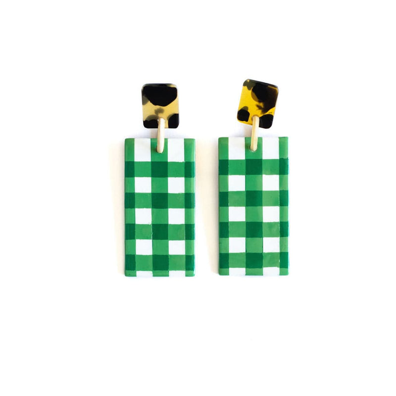 Sunshine Tienda® Grass Green Gingham Cabana Earrings