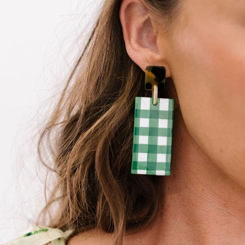 Sunshine Tienda® Grass Green Gingham Cabana Earrings