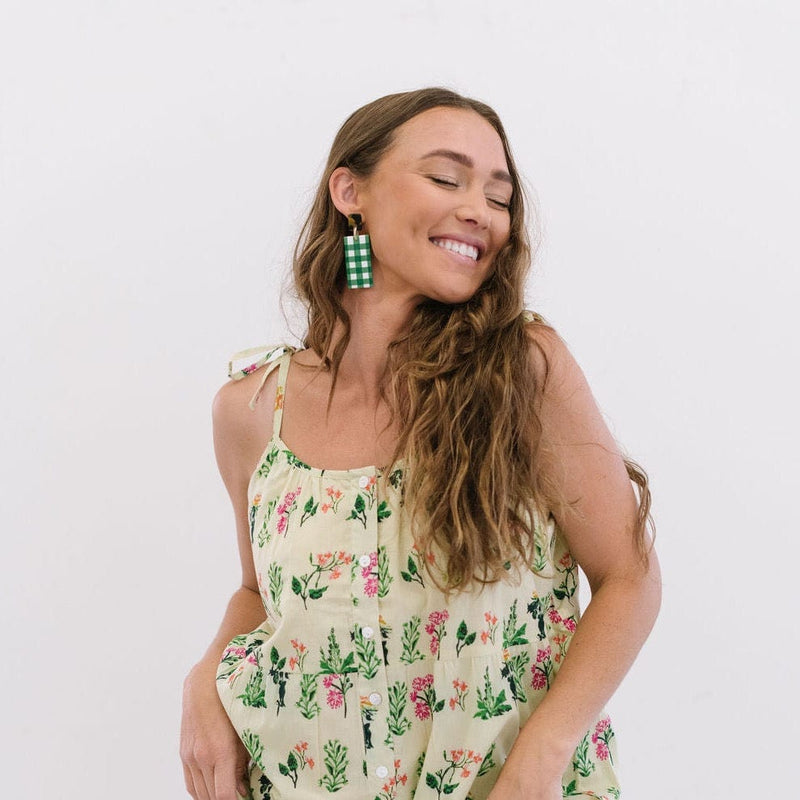 Sunshine Tienda® Grass Green Gingham Cabana Earrings