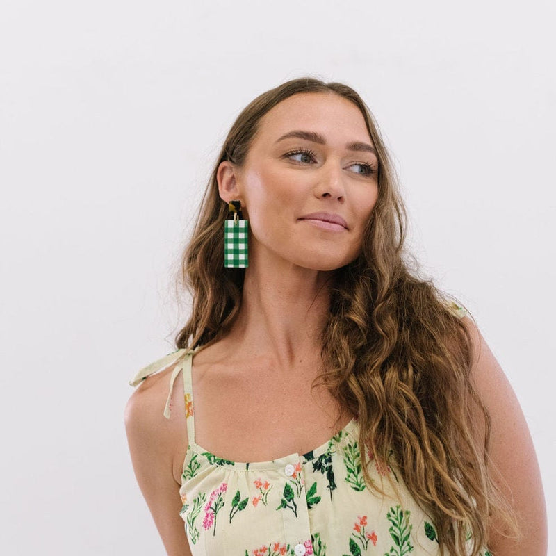 Sunshine Tienda® Grass Green Gingham Cabana Earrings