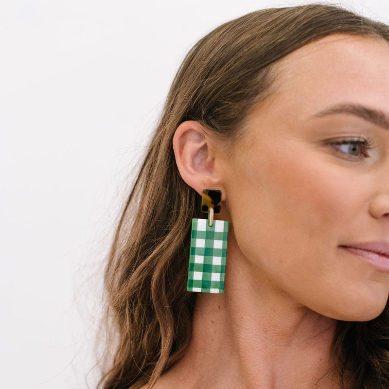 Sunshine Tienda® Grass Green Gingham Cabana Earrings