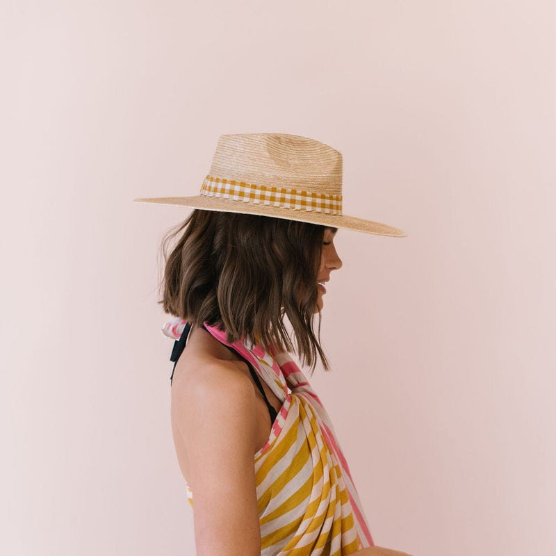 Sunshine Tienda Lidia Mustard Gingham Palm Hat