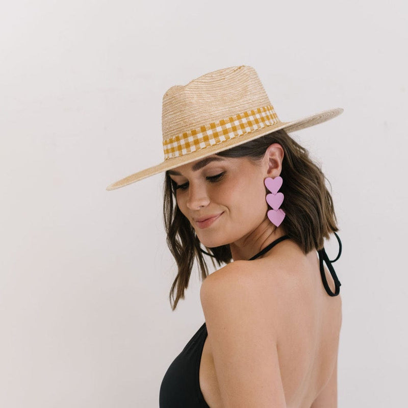 Sunshine Tienda Lidia Mustard Gingham Palm Hat
