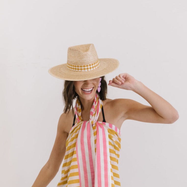 Sunshine Tienda Lidia Mustard Gingham Palm Hat
