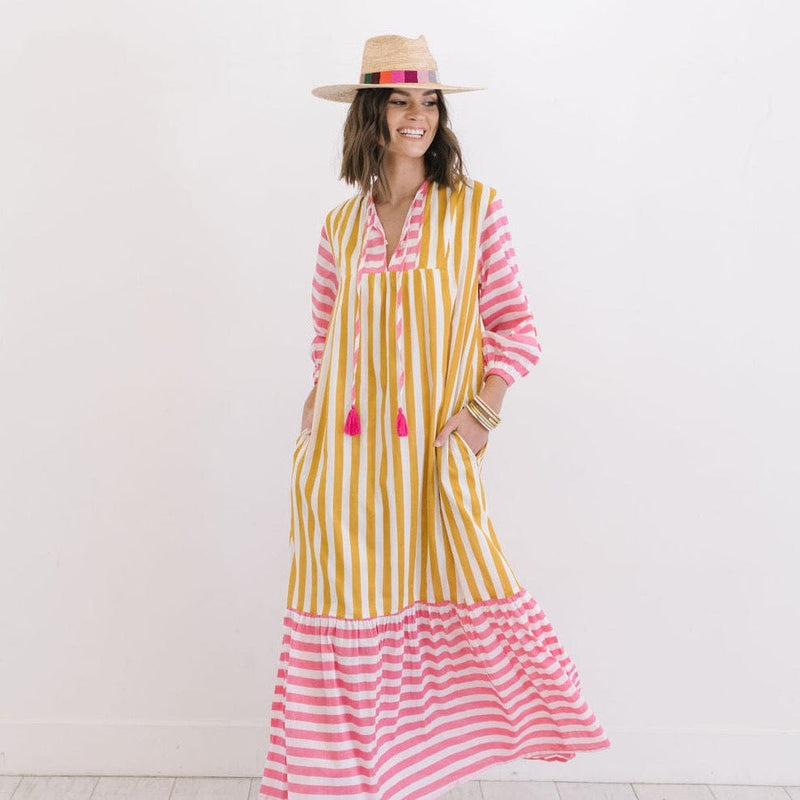 Sunshine Tienda® Mustard Stripe Copa Dress
