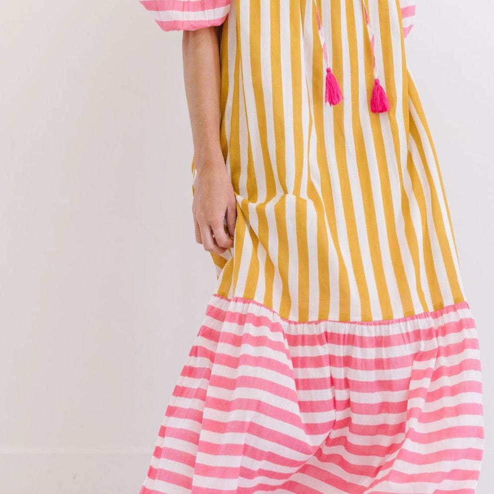 Sunshine Tienda® Mustard Stripe Copa Dress
