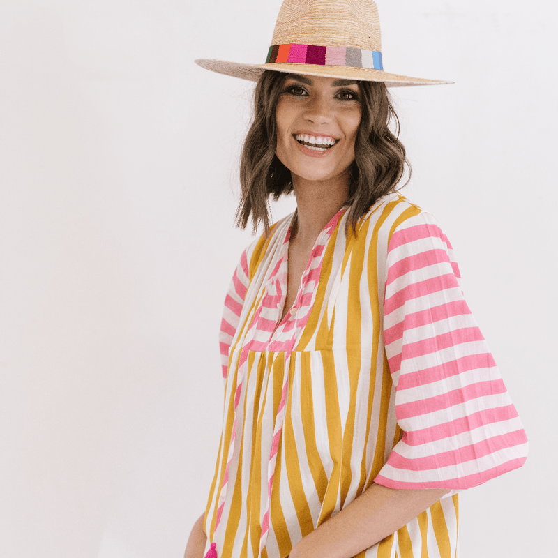 Sunshine Tienda® Mustard Stripe Copa Dress