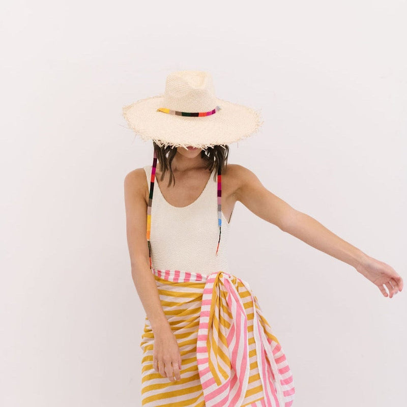 Sunshine Tienda Rosita Wide Brimmed Palm Fringe Hat