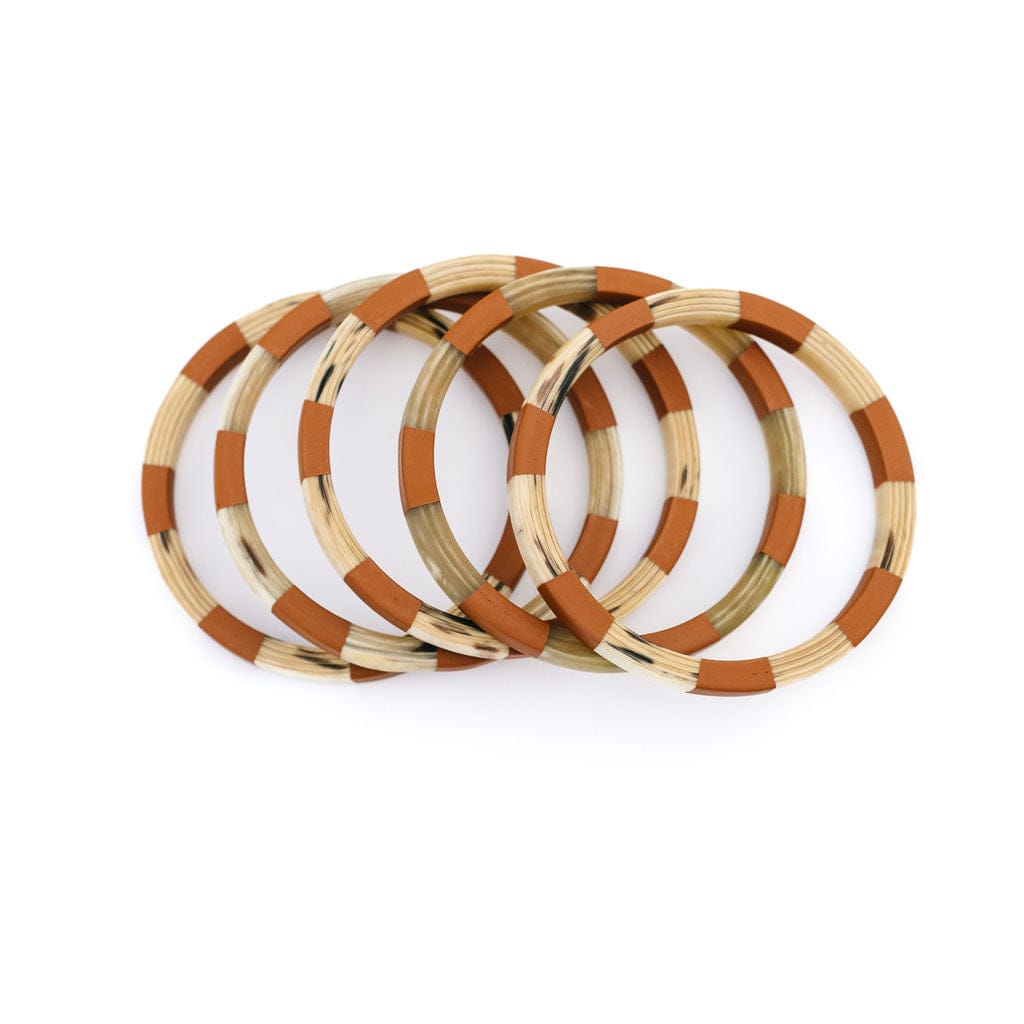 Sunshine Tienda® Teracotta and Ivory Tile Bangle Set