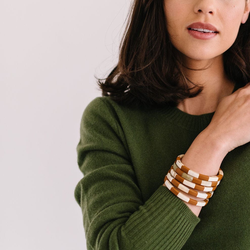 Sunshine Tienda® Teracotta and Ivory Tile Bangle Set