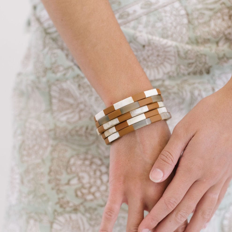 Sunshine Tienda® Teracotta and Ivory Tile Bangle Set
